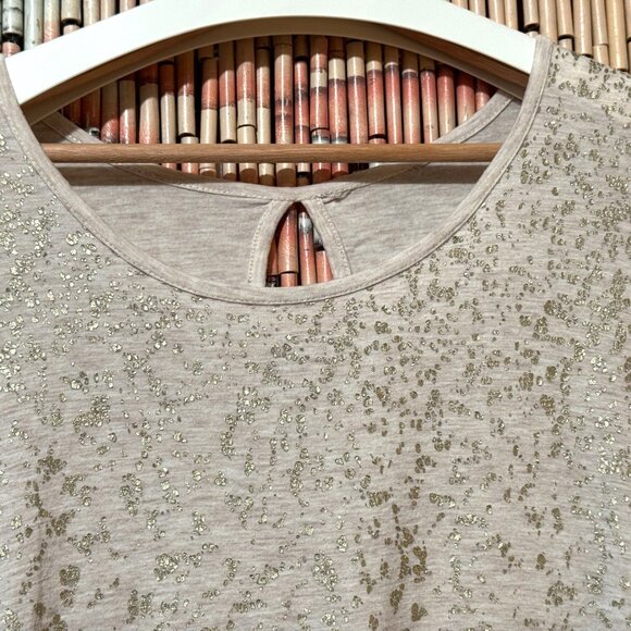 Tunic Shirt with Side Ruching/Back Keyhole, Abstract Sparkles, Heathered Oatmeal - Picture 3 of 15